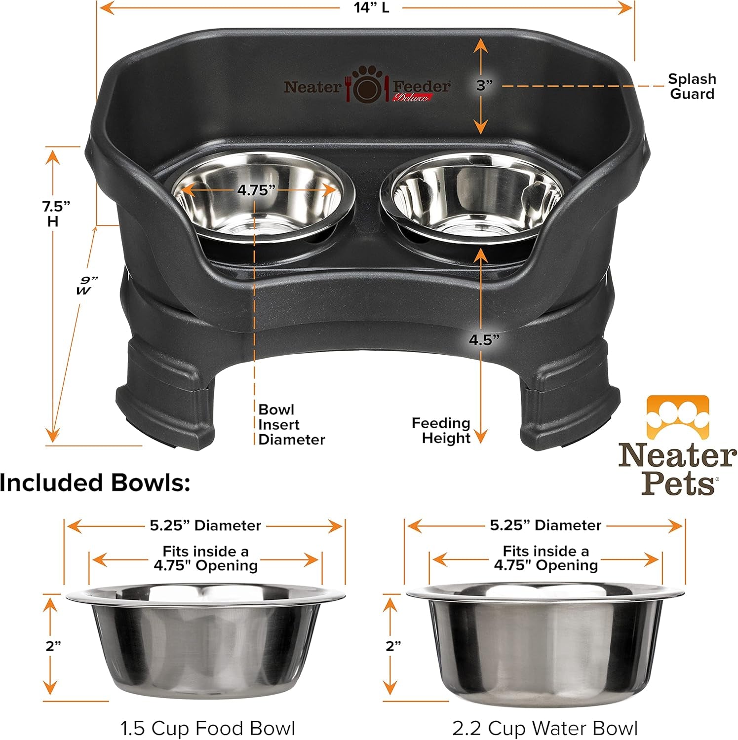 Neater Feeder Deluxe – Elevated Stainless Steel Dog Bowl Set for Small Dogs | Mess-Proof & Made in USA