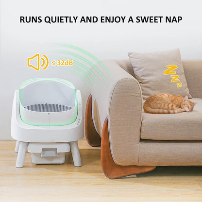 Large Multi-Cat Family Automatic Cat Litter Box with Safety Protection, Mat and Trash Bags Included, White