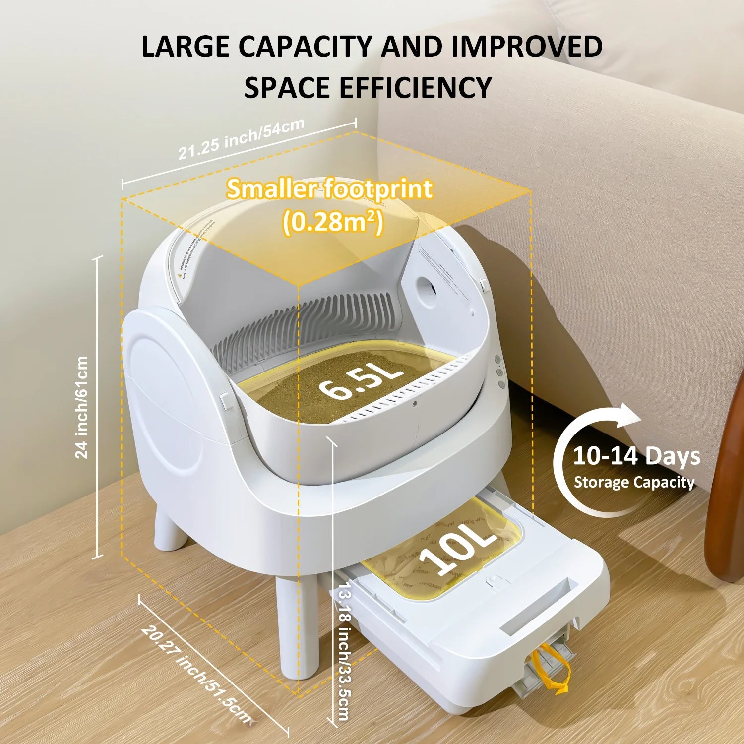 Large Multi-Cat Family Automatic Cat Litter Box with Safety Protection, Mat and Trash Bags Included, White