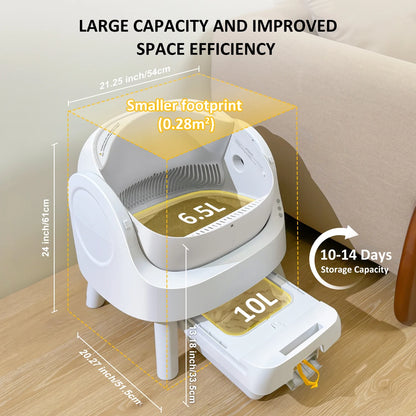 Large Multi-Cat Family Automatic Cat Litter Box with Safety Protection, Mat and Trash Bags Included, White